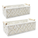 Nonam Macrame Storage Baskets, Boho Decor Style Woven Storage Boxes for Home Organization, Toilet Tank Shelf Cabinet Organizer Baskets,Set of 2 - White