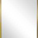ANDY STAR Gold Bathroom Mirror for Wall, 20x28 Brushed Brass Metal Rounded Corner Rectangle Mirror, Wall Mirror in Stainless Steel Metal Frame, 1" Deep Set Design Hangs Horizontal Or Vertical