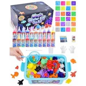 LiveThingYoung Magic Water Elf Toy Kit – 20 Gels & 24 Molds Magic Gel Water Pets for Kids 3+, Fun Squishy Maker Sensory Toy for Party Favors, Educational STEM Kit for Gifts