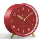 Analog Alarm Clock, 4 inch Super Silent Non Ticking Small Clock with Night Light, Battery Operated, Simple Design, easy setting for Office, Bedroom, Bedside, Desk, teens, elders, kids, adult, Red