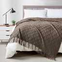 BOURINA Brown Throw Blanket 50 x70 Inches Jacquard Argyle Throw Textured Solid Soft Throws and Blankets for Sofa or Bed Knitted Decorative Blanket