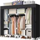 LOKEME Portable Closet, 67 Inch Wardrobe Closet for Hanging Clothes with 4 Hanging Rods, 25mm Steel Tube Clothes Storage Organizer for Extra Sturdy, Quick and Easy to Assembly, Black Cover
