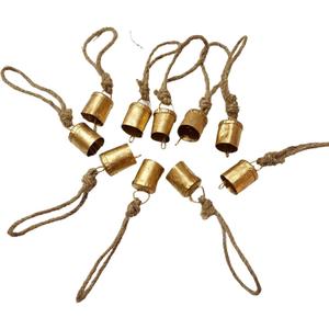 4cm Small Vintage Rustic Lucky Tin Metal Cow Bells Handmade Christmas Dcor Bells on Jute Rope (10, Cylinder)