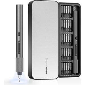 HOTO Mini Electric Screwdriver 25 S2 Bits, 170RPM Precision Screwdriver Set USB-C, 2 Torque Settings, LED Light, Small Repair Tools for Eyeglasses, Electronics