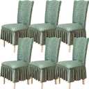 Qubjus Chair Covers for Dining Room Set of 6 Stretch Chair Slipcovers with Skirt Removable Washable Kitchen Chair Protector Cover Set for Home, Party, Wedding(Light Green, 6pcs)