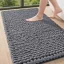 DEXI Bathroom Rugs 24x43, Non Slip Washable Bath Mat, Luxury Chenille Super Absorbent Ultra Thick Bathmats for Shower Floor, Plush Fluffy Shaggy Carpet for Tub, Dark Grey