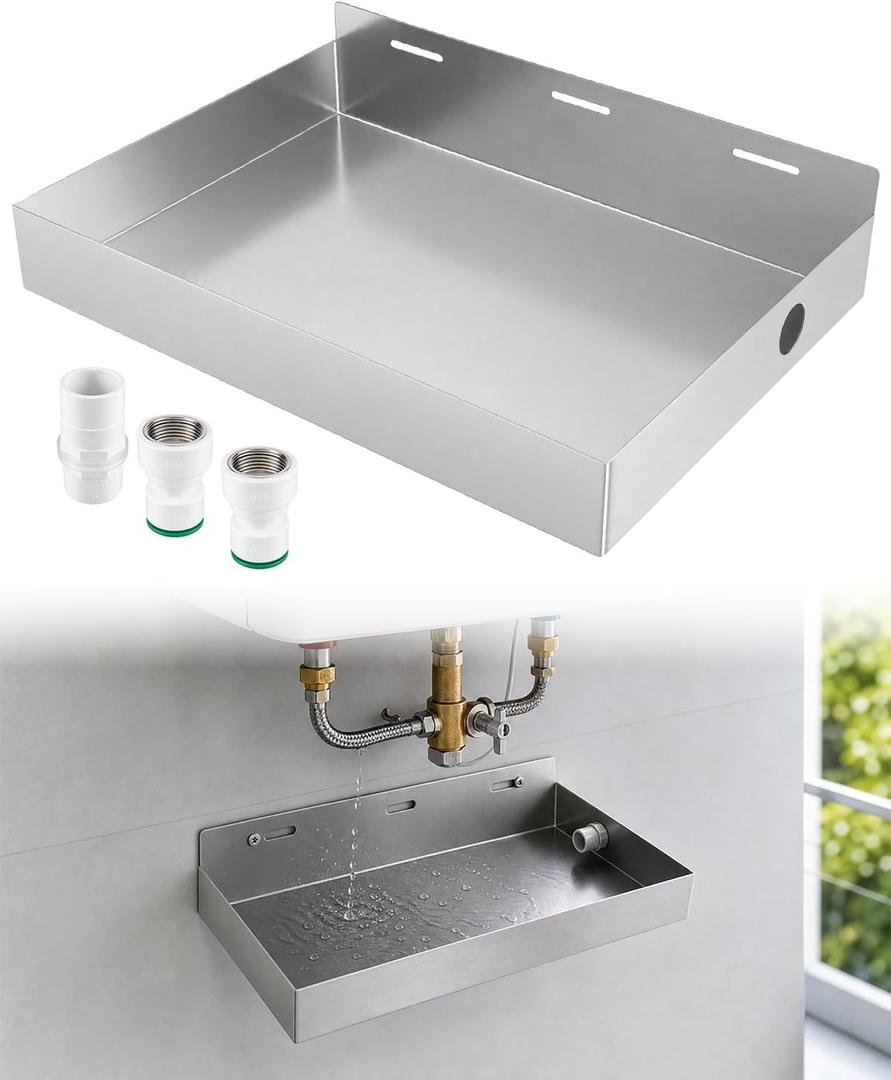 Tankless Water Heater Drain Pan, Wall Mounted Stainless Steel Drip Tray