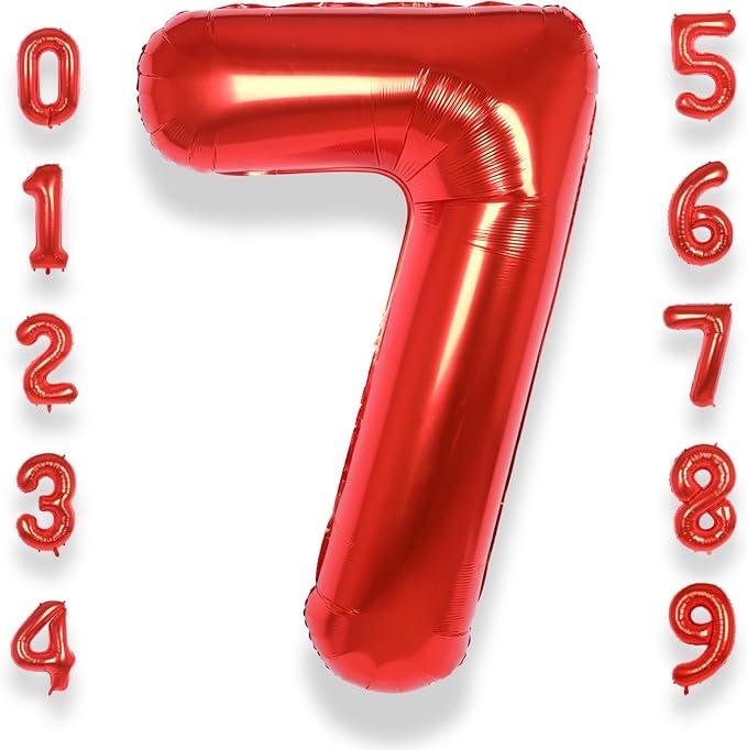 AULE 40 Inch Big Red 7 Balloon Number Large Foil Helium Number Balloons 09 Jumbo Giant Happy 7th Birthday Party Decorations for Boy or Girl Huge Mylar Anniversary Party Supplies