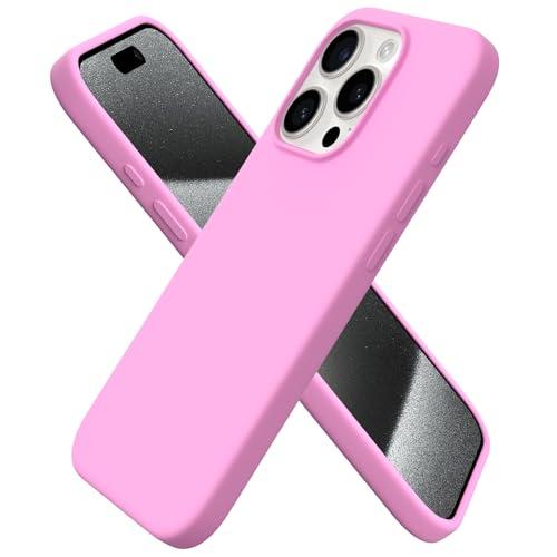 ORNARTO Compatible with iPhone 15 Pro Case 6.1", Liquid Silicone 3 Layers Full Covered Soft Gel Rubber Cover, Shockproof Protective Slim Phone Case with Anti-Scratch Microfiber Lining-Cherry Blossom