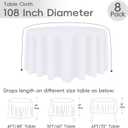 8 Pack Round Tablecloth 108 Inch White Table Cloth for Round Tables, Washable Polyester Tablecloth Stain and Wrinkle Resistant Decorative Table Cover for Wedding Party Dining Banquet