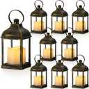 8 Pcs 10 inch Decorative Candle Lantern Bulk for Wedding Centerpieces Lanterns with LED Flameless Candle Indoor Outdoor Battery Powered Hanging Lights for Wedding Party (Light Bronze)