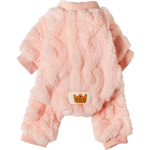 Plush Dog Pajamas for Cold Weather 4 Legged Clothes for Dog Cat Stretchy Puppy Kitten Onesie with Buttons Warm Soft Pet Jumpsuit Winter Coat Pink Medium