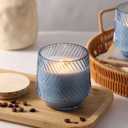 6 Pcs 13.5 OZ Blue Large Candle Jars for Making Candles, Ribbed Unique Candle Jars, Glass Jars with Wooden Lids and Labels for Candle Making Supplies, Container, Blue Table Decor, Gift (Medium)