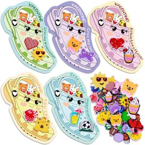 FloraSea Valentines Day Cards for Kids School Classroom, 30pcs Valentine's Cards with 60 Shoe Charms for Boys & Girls, Valentine Classroom Exchange Gift Party Favors