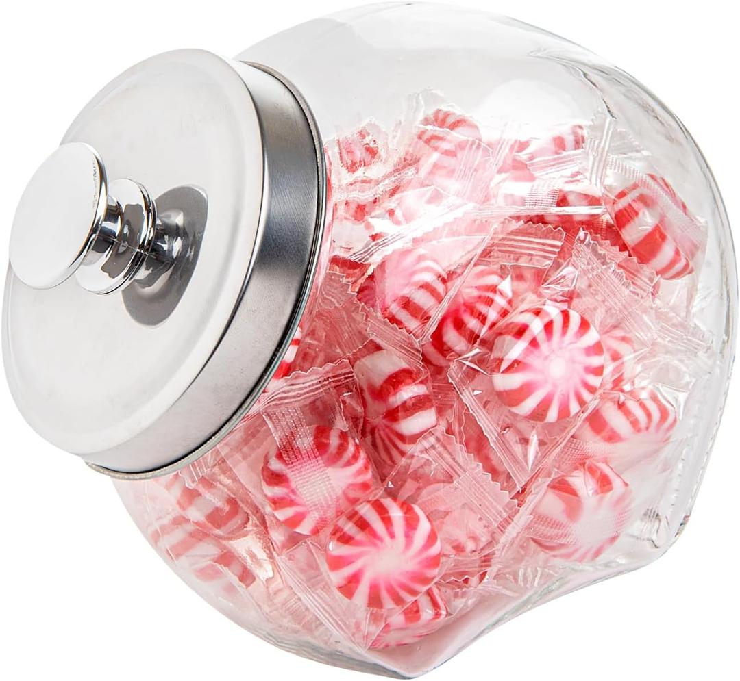 Restaurantware Vetri 0.3 Gallon Penny Jar 1 Durable Candy Jar - With Wide Spout Chrome Lid Clear Glass Cookie Jars For Kitchen Counter Dishwashable