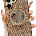 Caseative for Samsung Galaxy S24 Ultra Case,Glitter Bling Sparkle Diamond Mirror with Stand Holder Magnetic Compatible with MagSafe (Gold,S24 Ultra)