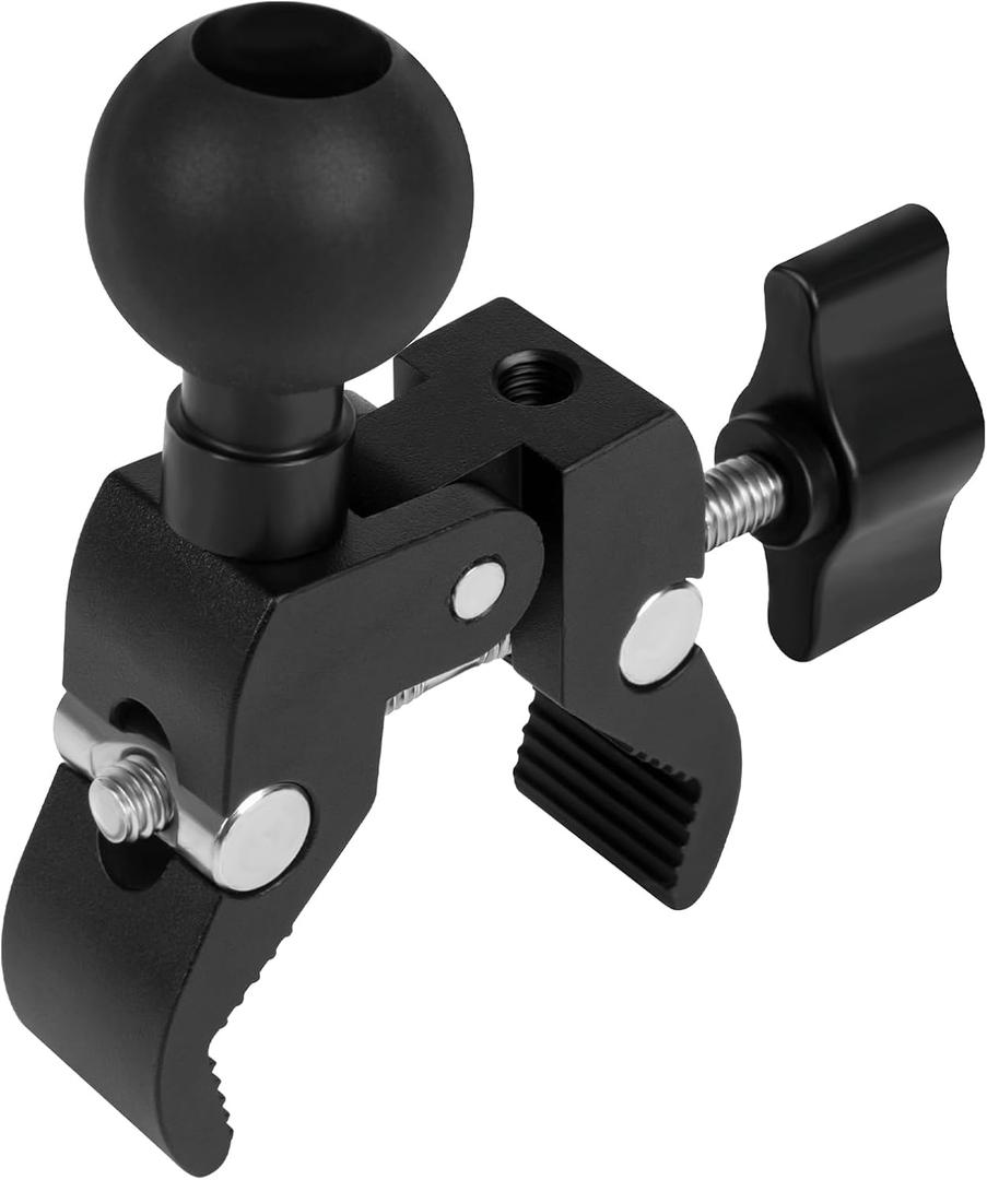 Nilkatss Aluminium Alloy Handlebar Mount Clamp Base with 1" Ball for Rails 0.5" to 2" in Diameter, Versatile Claw Compatible with RAM mounts B Size Double Socket Arm & Bike Motorcycle Phone Holder
