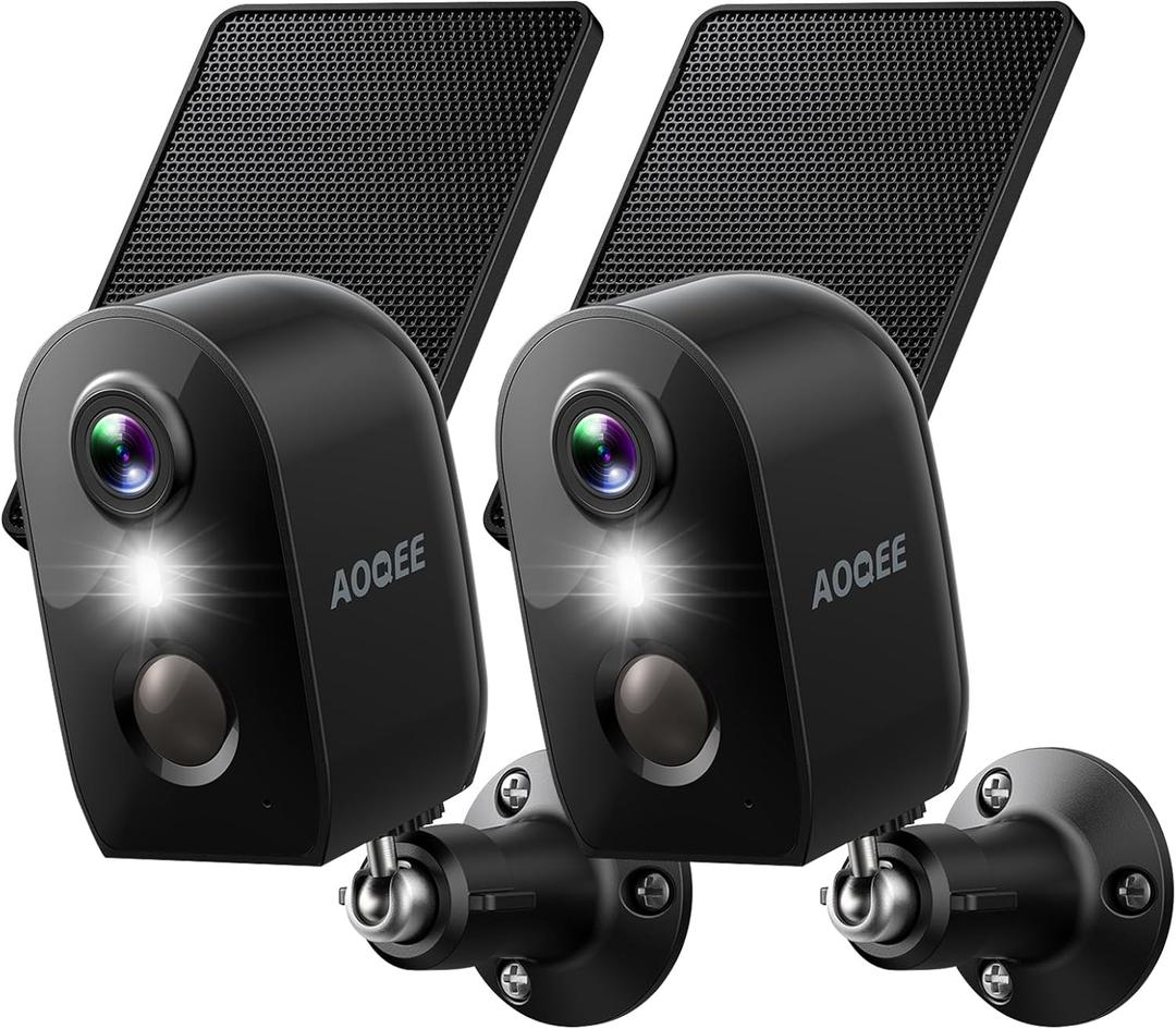 Cameras for Home Security-2.4Ghz WiFi Security Cameras Wireless Outdoor, Battery Powered with Solar Panel, Color Night Vision, AI Motion Detection, SD Card/Cloud Storage, Work with Alexa, Y8 2P