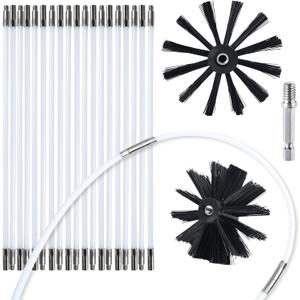 HOKLNUSE Dryer Vent Cleaner Kit Chimney Sweep Cleaning Tools Pellet Stove Cleaner Kit Air Dryer Duct Fireplace Brushes for Easy Lint Cleaning with 4" and 6" Brush Heads (Medium Duty, 25Feet)