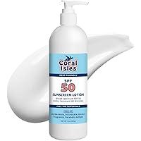 Coral Isles Sunscreen SPF 50 LOTION | Broad Spectrum UVA/UVB Protection | Hawaii 104 Reef Act Compliant (Oxybenzone & Octinoxate Free) | Water Resistant 80 Min. | Quart with Pump (32 Fl Oz)