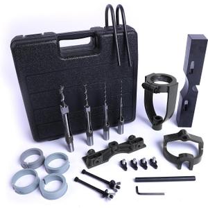 LNROE-K Mortising Attachment for Drill Press, Mortise and Tenon Tools, 4 Model Drills Square Hole Chisel Set, Drill Press Mortising Attachment Kit, Woodworking Mortise Bench Drill Locator Set