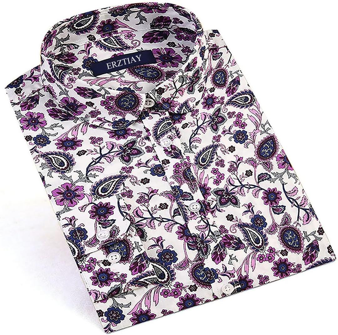 Women's Blouses Casual Long Sleeve Work Button Down Dress Hawaiian Shirts Tops (L)