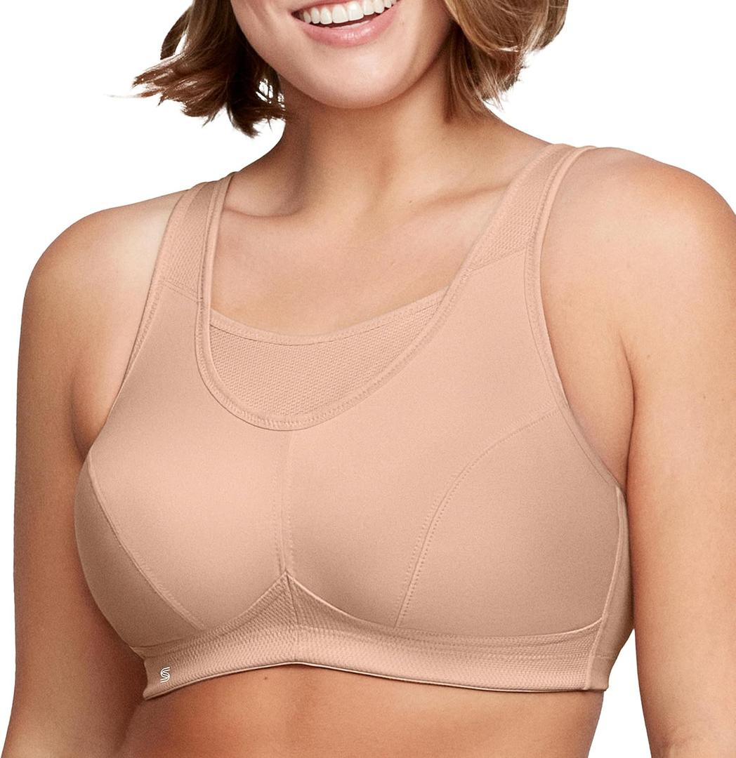 Glamorise Women's Full Figure No Bounce Plus Size Camisole Wirefree Back Close Sports Bra #1066, 34G, Cafe