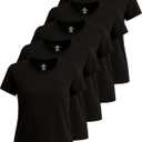 Real Essentials 5 Pack: Women's Short Sleeve T-Shirts Workout Tops Fitness Pilates Gym Activewear Athletic (Plus ) (2X)