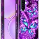 Casetego Compatible with Galaxy A36 5G/A56 5G Case,Glow in The Dark Three Layer Heavy Duty Sturdy Shockproof Full Body Protection Rugged Hard PC+Soft TPU Bumper Case for Samsung Galaxy A36/A56,Purple