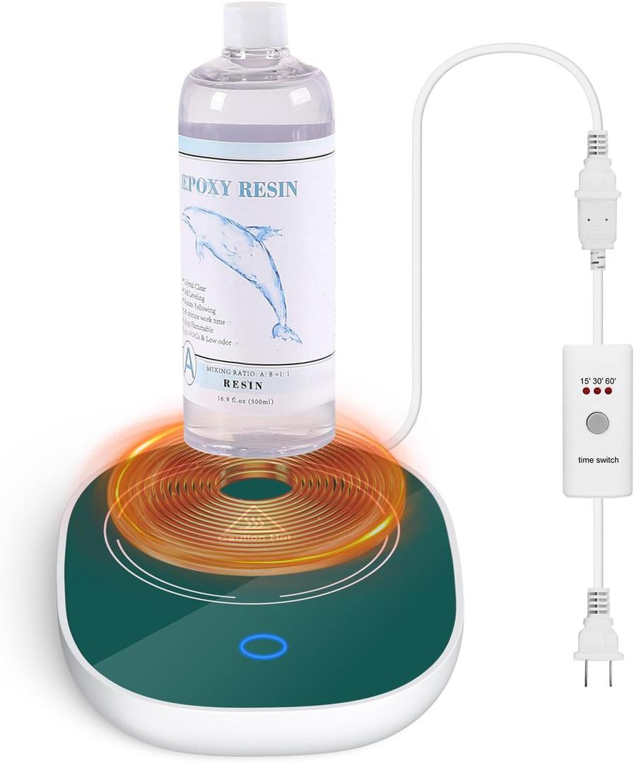 Resin Preheater, Compact Epoxy Heating Coaster Warmer Pad Tray with Timer, UV-Resin and Silicone - Making Resins Thinner and Bubbles Fewer