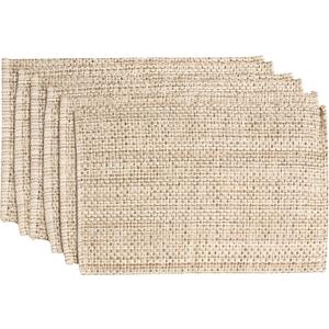 Sweet Home Collection 100% Cotton Placemats for Dining Room Rectangle Two Tone Woven Fabric 13" x 19" Soft Durable Table Mat Set, Set of 6, Eggshell