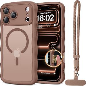 BENTOBEN Magnetic for iPhone 17 Pro Max Case, Cute Curly Wavy Frame [Compatible with Magsafe] [Full Camera Protection] Slim Matte Shockproof Protective Bumper Women Men Phone Cover, Desert Titanium