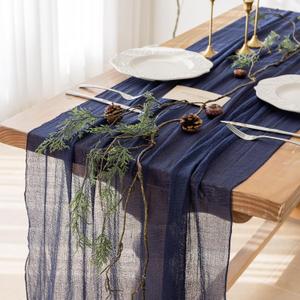 Keketoarrange Navy Blue Cheesecloth Table Runner Rustic Gauze 120 Inch 10 FT for Wedding Baby Shower Bridal Shower Birthday Engagement Garden Outdoor Party Long Sheer Boho Summer Home Decorations