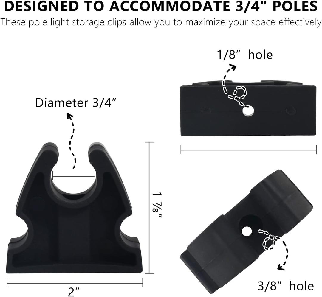 Rubber Pole Light Storage Clips for Boat to Hold 3/4 Inches Poles, Versatile Black Clips for Marine Organization Boat Accessories