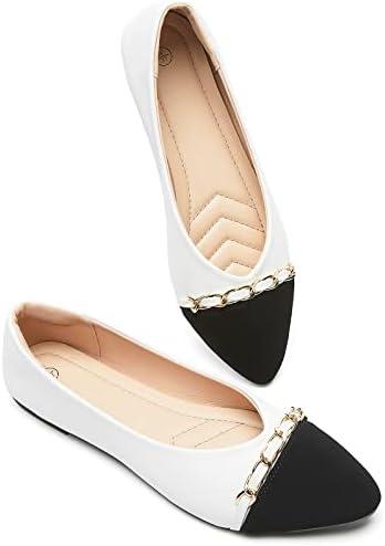 BABUDOG Women's Black Flats Shoes,White Dress Shoes for Women,Crimping Faux Suede Ballet Flats Comfortable 40/9