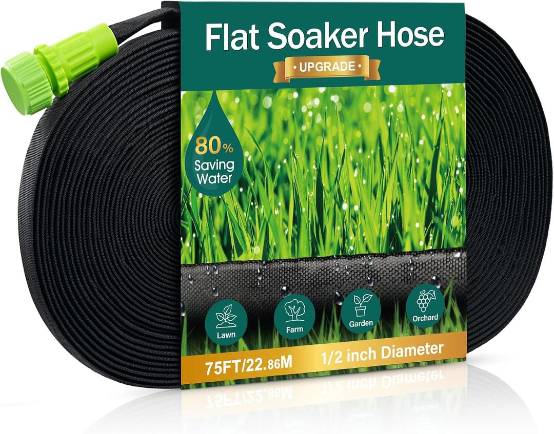 Soaker Hose 75ft for Garden Beds, Drip Irrigation Hose Saves 80% Water, Leak Proof Sprinkler Hose For Garden, Lawn, Flower Bed, Vegetable Field (75FT)