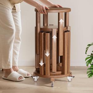 Stackable Stools Set of 4,Wood Chair on Wheels Sturdy and Durable,Dining Chairs Stacking Stools No Installation Required for livingroom Kitchen,Top Stackable Round Stool for Saving Space