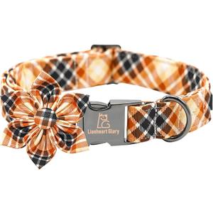 Lionheart glory Dog Collar with Flower Fall Dog Collars Halloween Plaid Dog Collar Flower Female Male Pet Collar Dogs Collar Flowers Duty Adjustable Dog Flower Collars for Large Dogs (Large (Pack of 1)