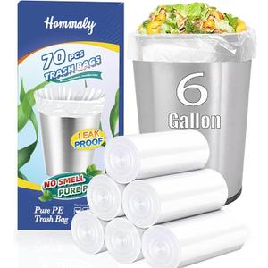 6 Gallon 70 pcs Clear Trash Bags Strong Clear Garbage Bags, Bathroom Trash Can Bin Liners, Plastic Bags for Office Home Kitchen, Fit 6 gallon,7 gallon Waste Basket Liner 5,6,7 Gal(6G70Clear)