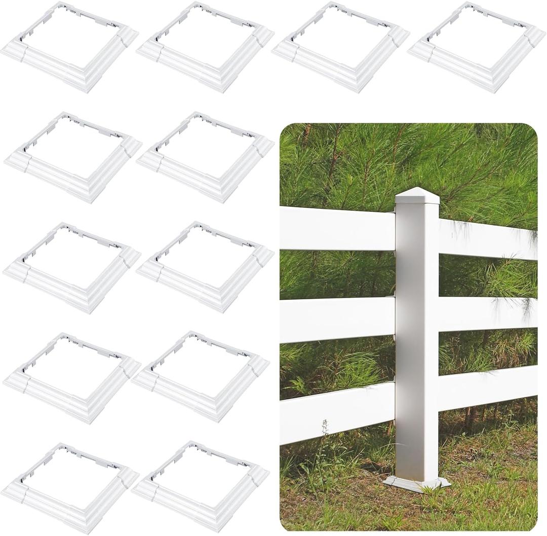 6 x 6 Inches Vinyl Post Sleeve Adjustable Vinyl Post Skirt White Base Porch Column Wraps for 3 to 6.5 Inch Wood Stair Rails(White,12 Pack)
