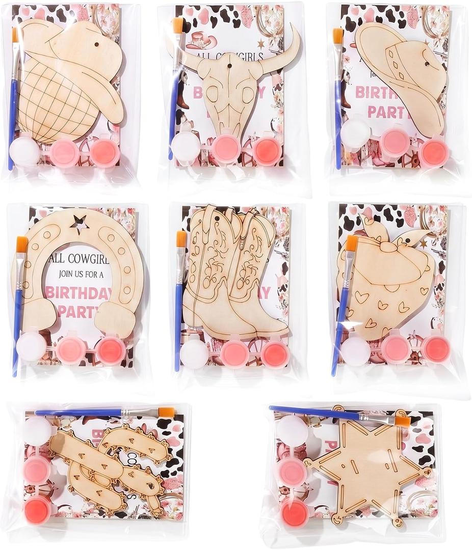 Saypacck 24 Pcs Cowgirl Party Favors Wooden Paint Craft Kits, 3.15 x 3.94 inches