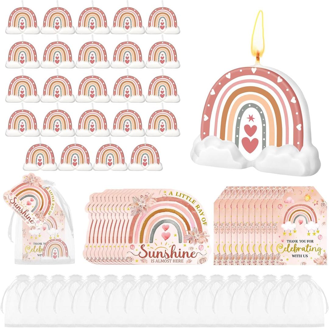 Conelist 24 Sets Boho Baby Shower Decorations Rainbow Candle Tealight with Organza Bag and Thank You Card Bulk Baby Shower Party Favors Gifts Christian Decor for Guest Inspirational Birthday Wedding, 1 Count