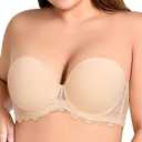 Plusfreeee Strapless Bras for Women Padded Convertible Non Slip Full Coverage Bra Underwire Support Beige 40E