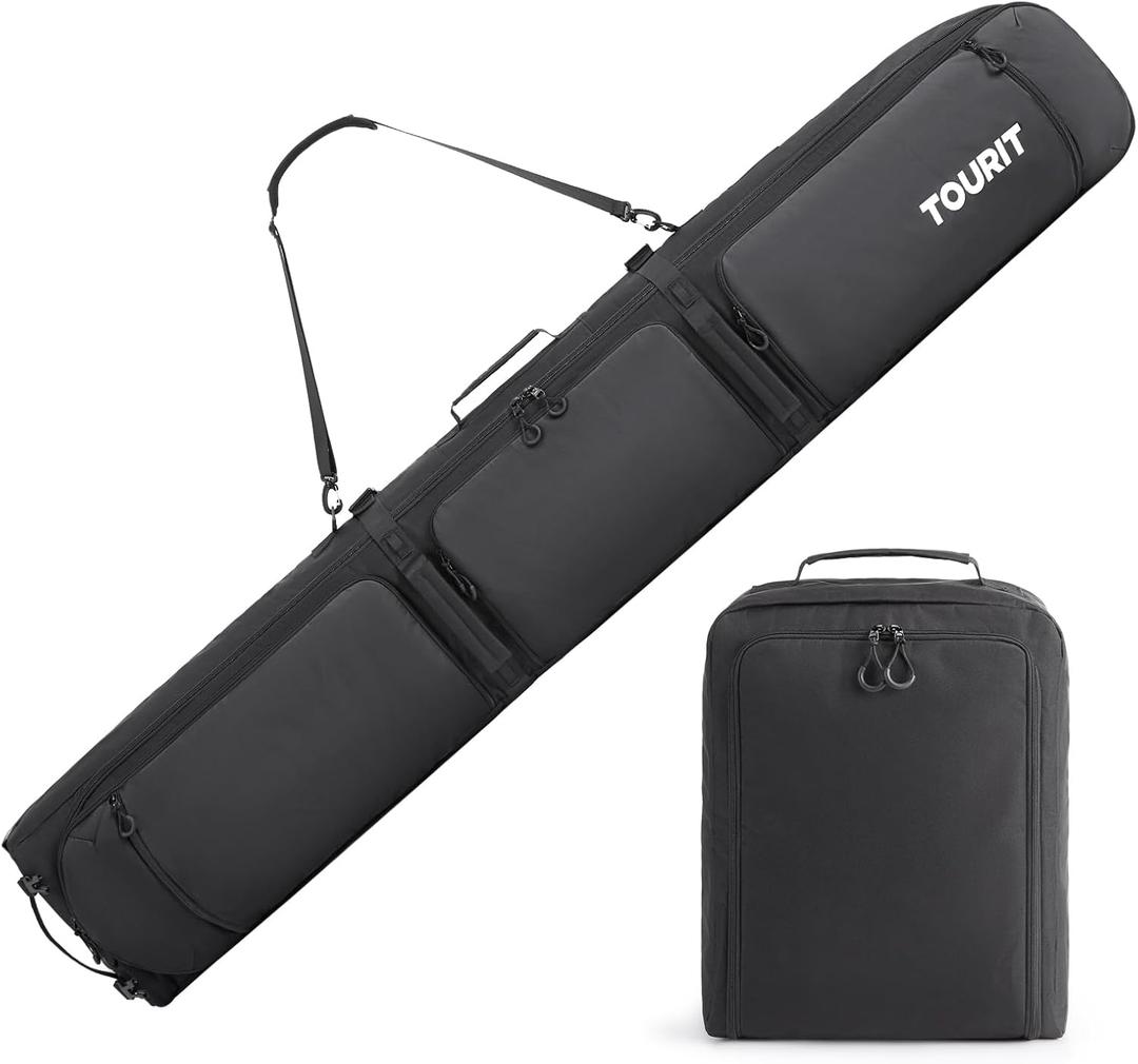 TOURIT Rolling Ski Bag and Ski Boot Bag Combo - Fully Padded Snowboard Bag with Wheels for Air Travel, Wheeled Ski Bag Holds 2 Pairs of Skis (195cm)