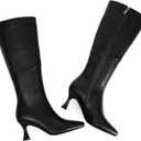 Modatope Black Boots Knee High Boots for Women Square Toe Long Boots 2.9 In Stiletto Kitten Tall Boots for Women Size 7.5 (Black)