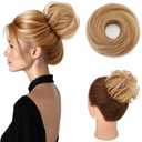 Hairro Messy Hair Bun Hair Piece For Women Human Hair Scrunchies Real Hair Updo Hairpieces Wrap On Instant Up-do with Elastic Rubber Band 1PC 23g #12P613 Golden Brown Mix Bleach Blonde (8 Inch)