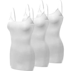 Emmalise Women's Basic Casual Long Camisole Adjustable Strap Cami Layering Top (White, Large)
