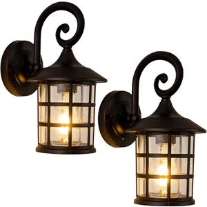 Outdoor Wall Mount Porch Lights 2 Packs, Vintage Black Waterproof Wall House Lights, 12.7" Exterior Lighting Fixtures for Garage, Front Door, House, Patio, 9.9"--2packs