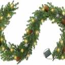 CENMORISE 6FT Lighted Chirstmas Pine Garland with 20 LEDs, Cypress Garlands Realistic Battery Operated with Pine Cones & Stars for Mantle Outdoor Indoor Xmas Decorations