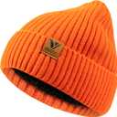 Vgogfly Lined Men Beanie Slouchy Knit Skull Cap Warm Stocking Hats Guys Women Striped Winter Beanie Hat (Bright Orange)